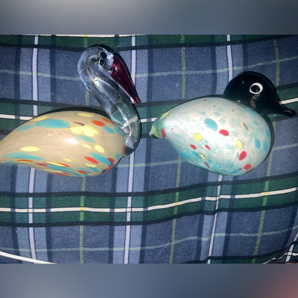 Colorful Glass Bird Figurines. Glass blown
